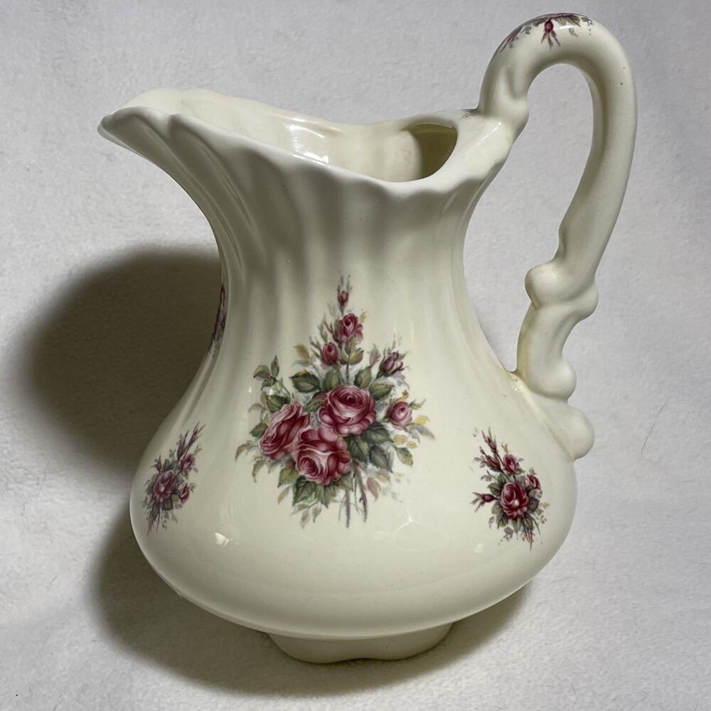 Vintage TB Athena California Pottery 8" Tall x 6"W Pitcher with Beautiful Roses
